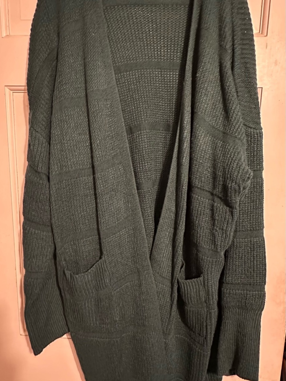 Open-Front Long Knit Cardigan Sweater - Dark Green